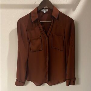 Express Brown 3/4 Sleeve Button Down Blouse with Notched Collar